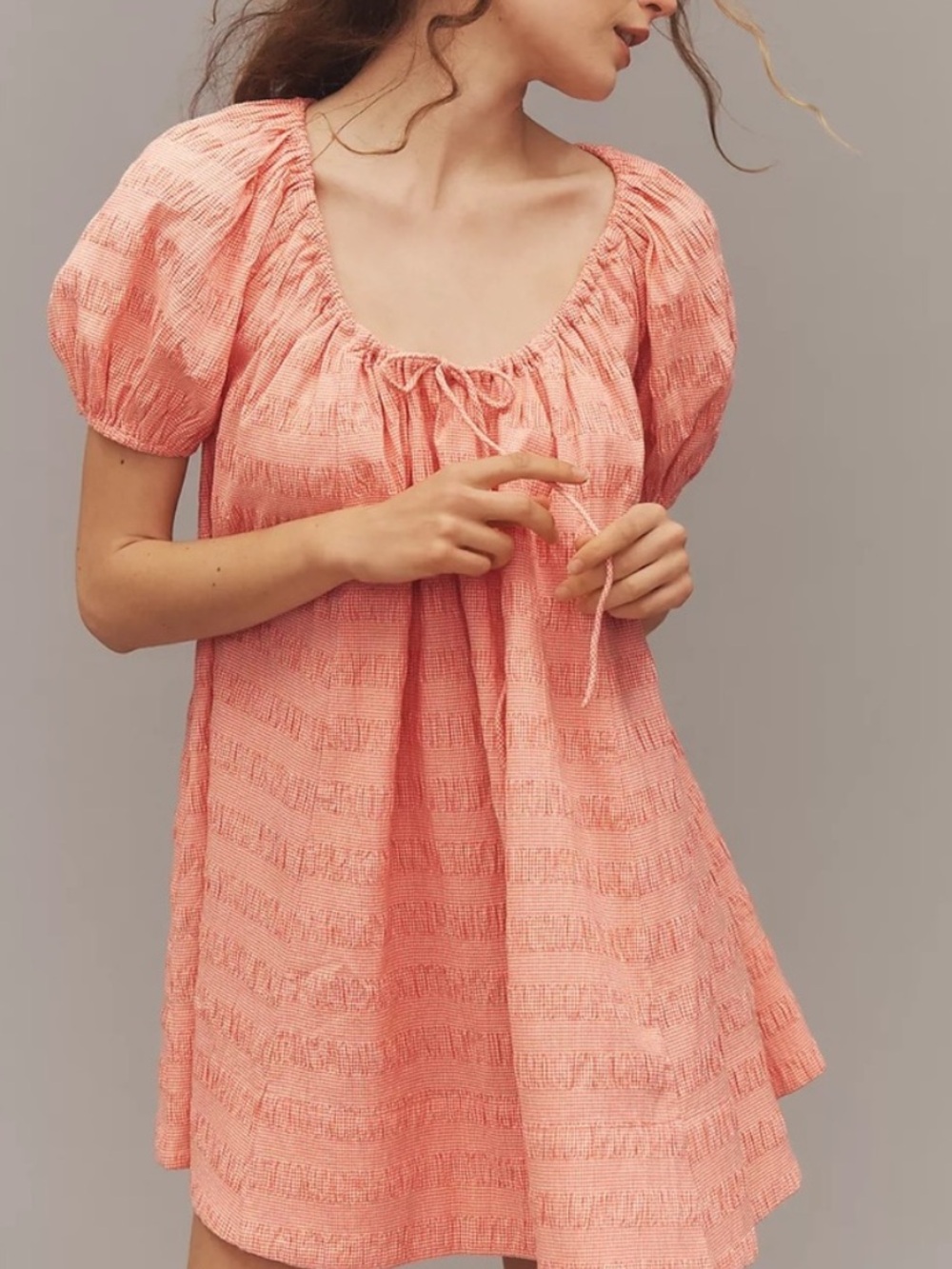 Maeve Peach Puff Sleeve Mini Dress